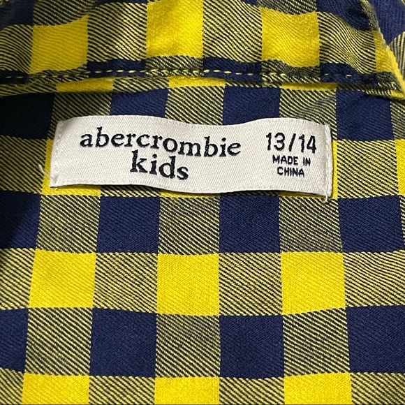 Abercrombie Kids Yellow Navy Check Collar Longsleeve ButtonDown Shirt size 13-14 - Picture 6 of 12